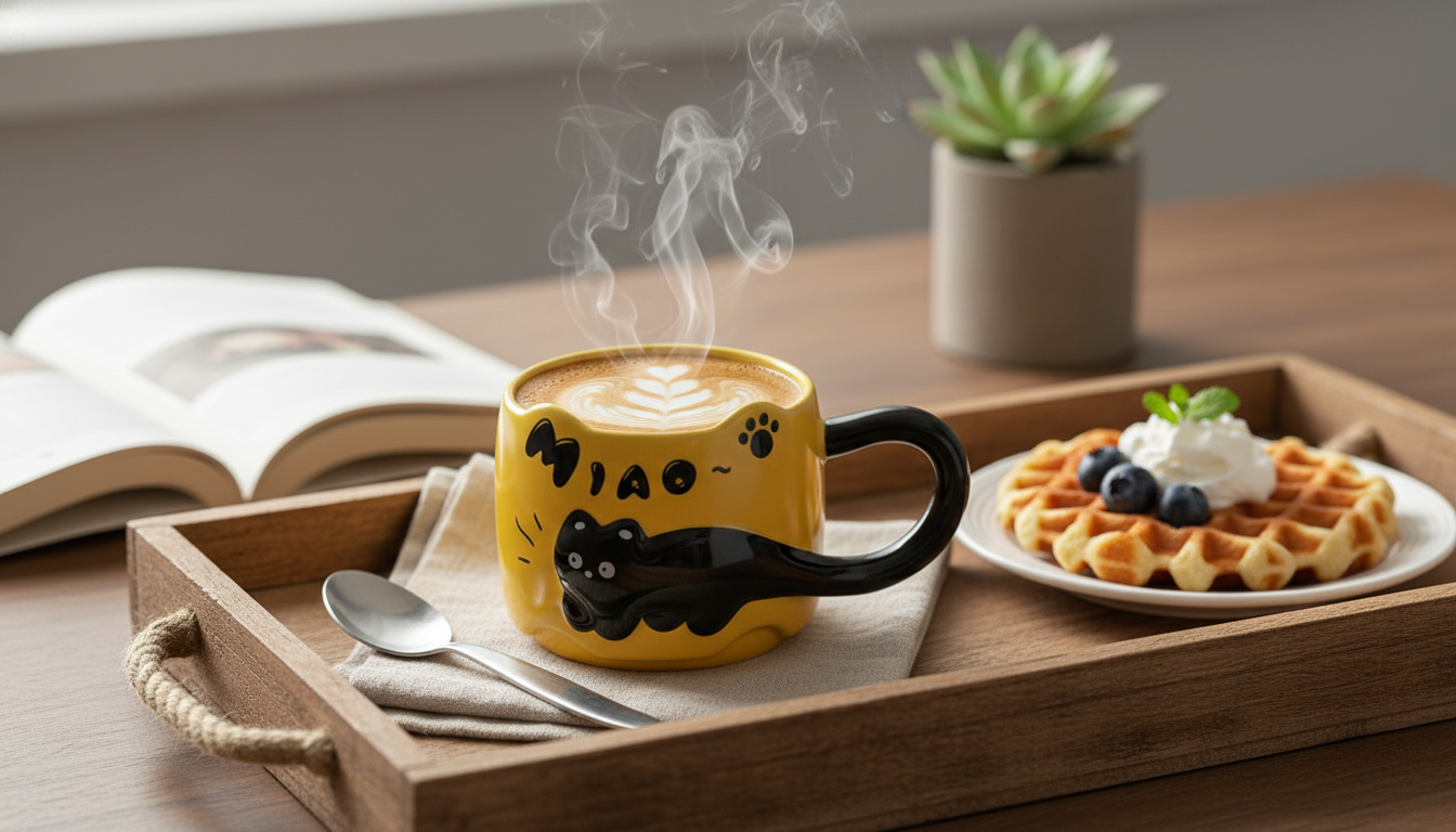 Cute 380ml Ceramic Cat Mug with Comfy Large Handle