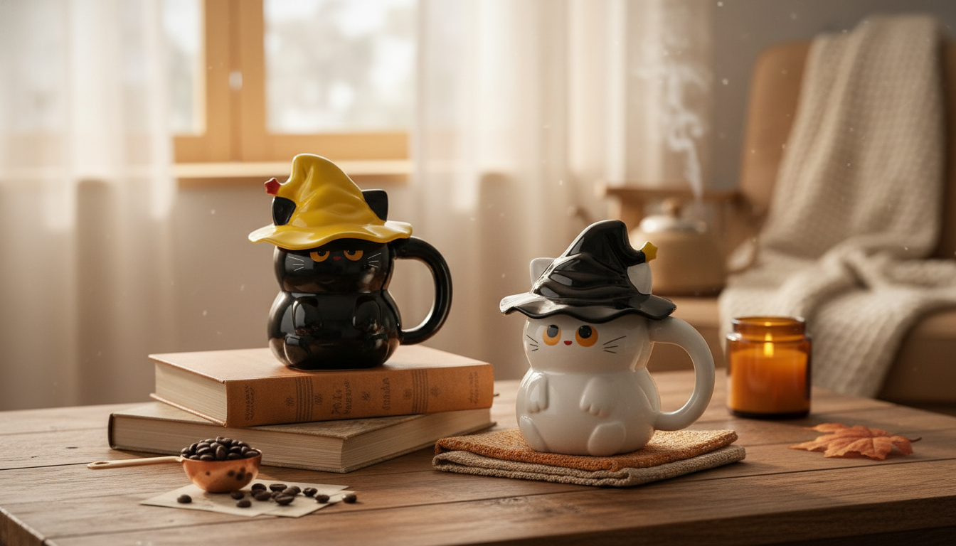Magic Hat Cat Lidded Ceramic Mug for Cozy Sips