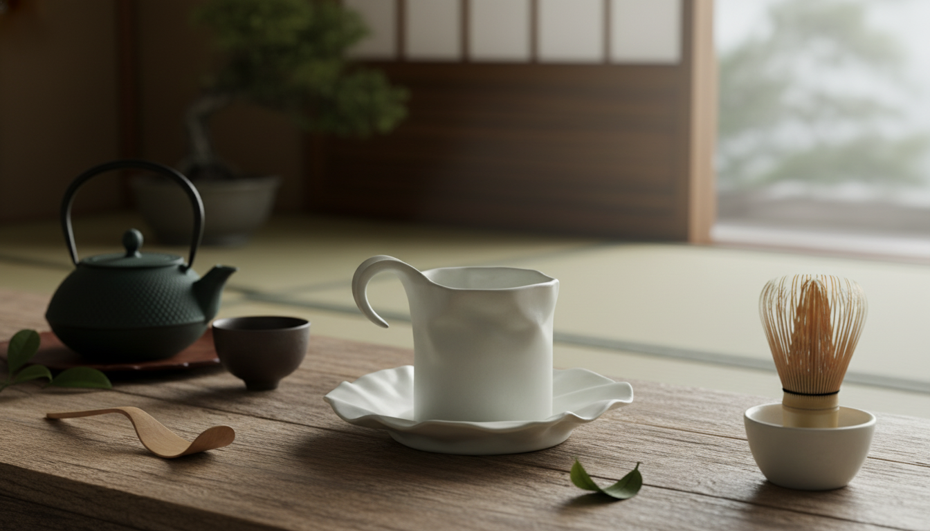Pleated Ceramic Cup & Saucer: Japanese Tea Luxury