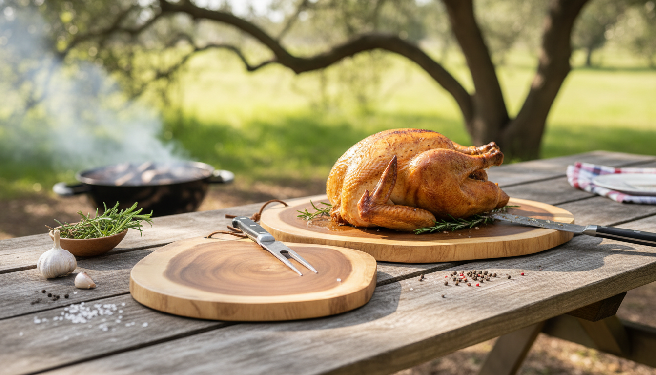 Round Acacia Butcher Block for BBQ & Turkey Carving