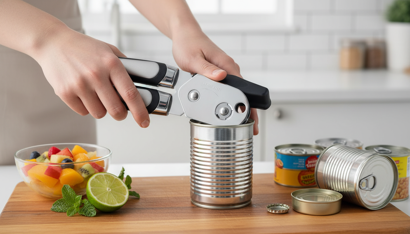 Ergonomic Side-Cut Can Opener: Stainless Steel 3-in-1