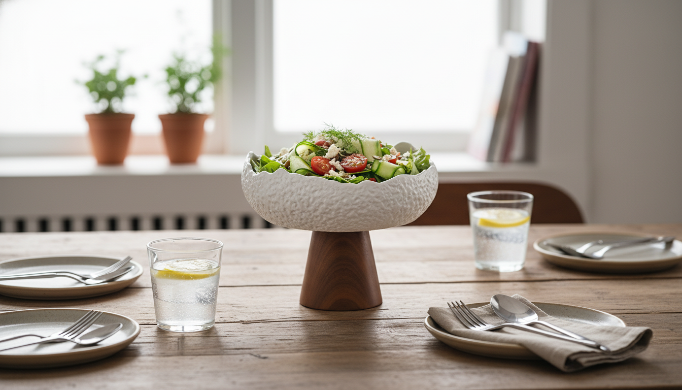 Tall Ceramic Salad Bowl for Layered Cold Dishes