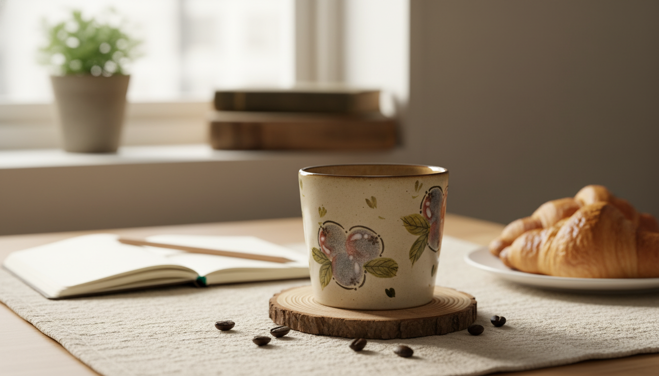 Vintage 10oz Handmade Ceramic Mug with Fruit & Berries