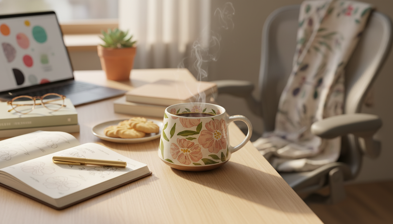 Vintage Pink Floral 13oz Ceramic Mug for Office Breaks
