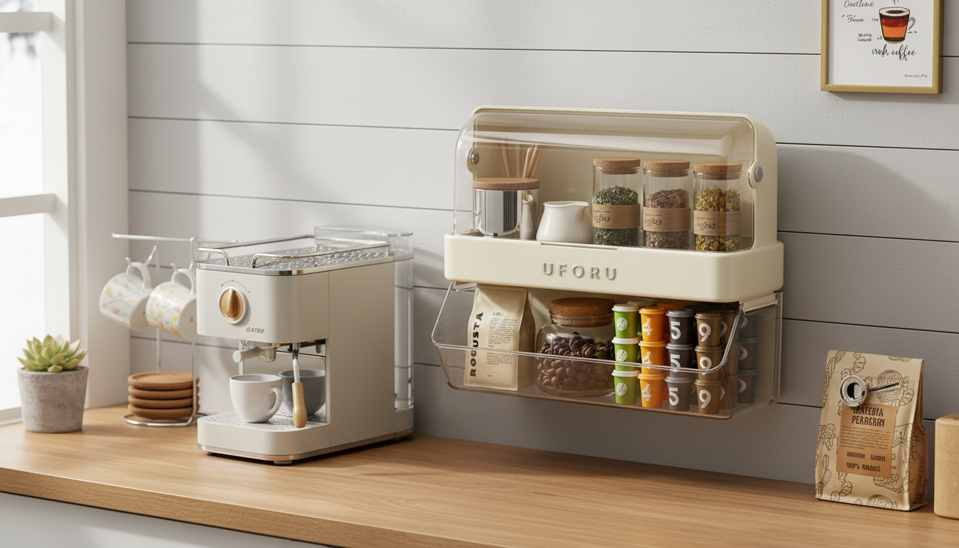 Wall-Mount Pod Organizer with Cup Holder for Coffee & Tea